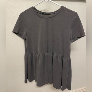 ZARA peplum short sleeve shirt, grey, S